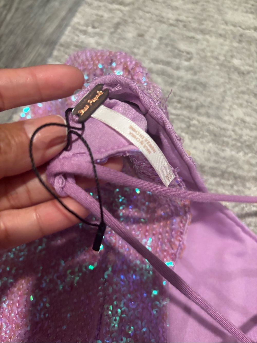 Free people Lavender Sequin Puff-Sleeve Lace-Back Crop Top size Xs - Picture 4 of 4